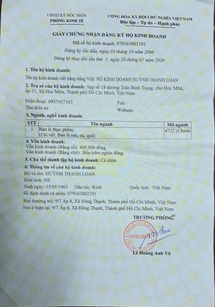 giấy phép chứng nhận đăng ký hộ kinh doanh